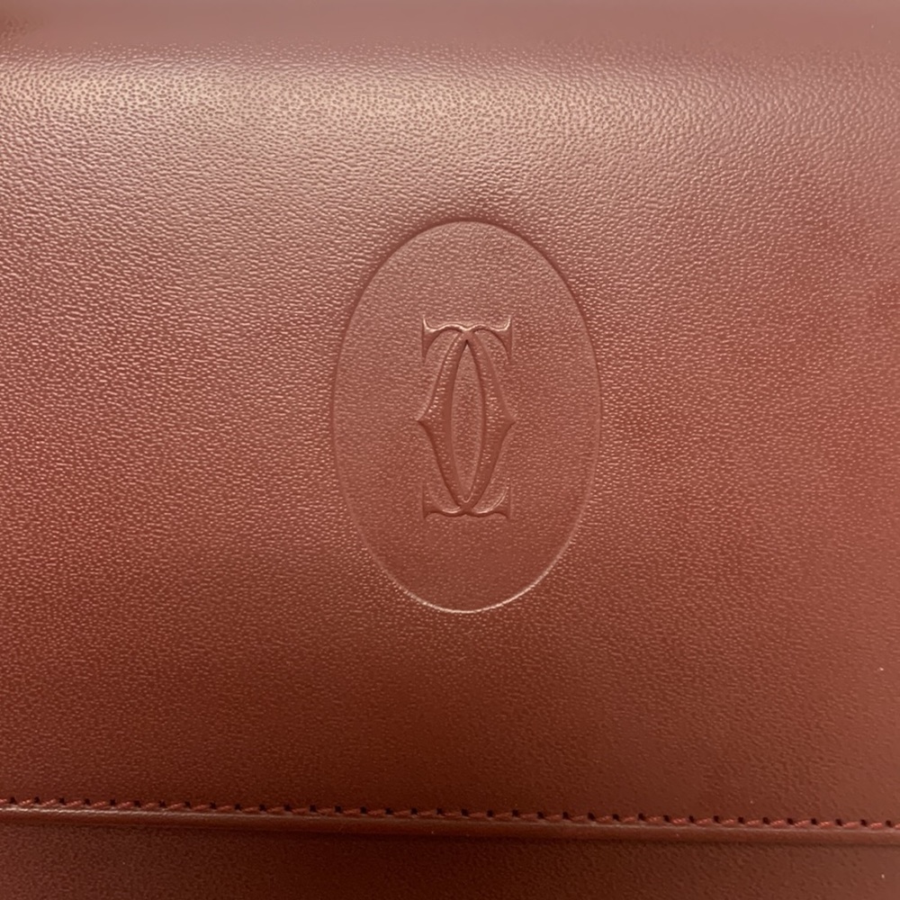 Sold❌AUTHENTIC MUST DE CARTIER TRI-FOLD FRENCH STYLE WALLET BORDEAUX LEATHER - Picture 4 of 17